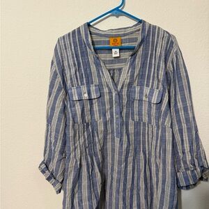 Ruby Rd. Blue and White Striped Blouse 3X 100% Cotton Pearl Buttons